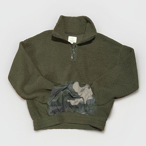 Aerie Fleece Pullover Quarter Zip Sweatshirt Olie Green Camo Womens Size Small - Picture 3 of 13